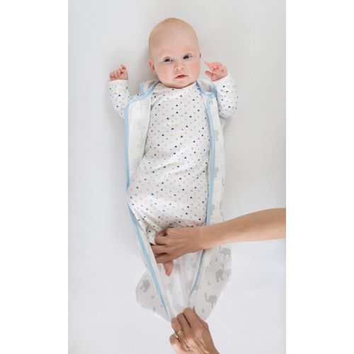  SwaddleDesigns Cotton Sleeping Sack with 2-Way Zipper, Made in USA, Premium Cotton Flannel, Elephant and Blue Chickies, 12-18MO