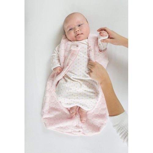  SwaddleDesigns Microfleece Sleeping Sack with 2-Way Zipper, Pastel Pink Puff Circles, 0-6MO