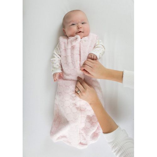  SwaddleDesigns Microfleece Sleeping Sack with 2-Way Zipper, Pastel Pink Puff Circles, 0-6MO