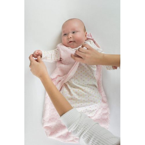  SwaddleDesigns Microfleece Sleeping Sack with 2-Way Zipper, Pastel Pink Puff Circles, 0-6MO