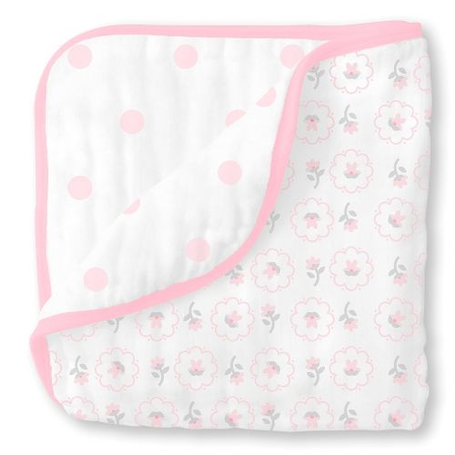  SwaddleDesigns 4-Layer Cotton Muslin Luxe Blanket, Cuddle and Dream, Pastel Pink Posies and Dots