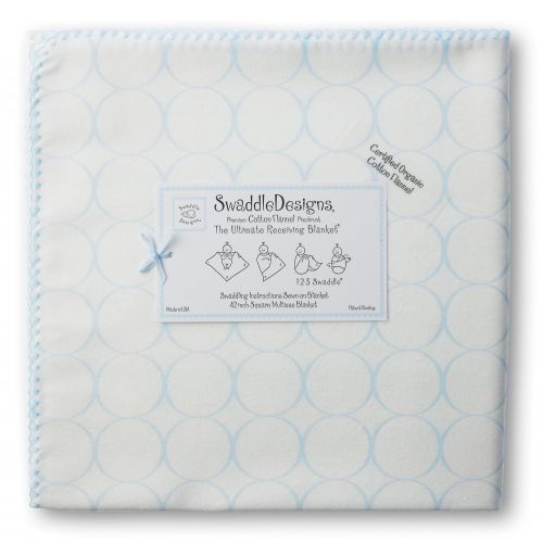  SwaddleDesigns Organic Ultimate Winter Swaddle, X-Large Receiving Blanket, Made in USA, Premium Cotton Flannel, Pastel Blue Mod Circles (Moms Choice Award Winner)