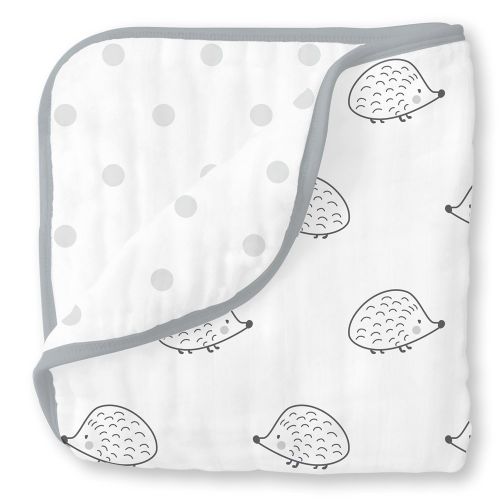  SwaddleDesigns 4-Layer Cotton Muslin Luxe Blanket, Cuddle and Dream, Black Hedgehog and Dots