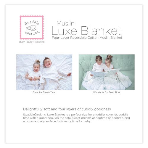  SwaddleDesigns 4-Layer Cotton Muslin Luxe Blanket, Cuddle and Dream, Green Woodland and Stripes