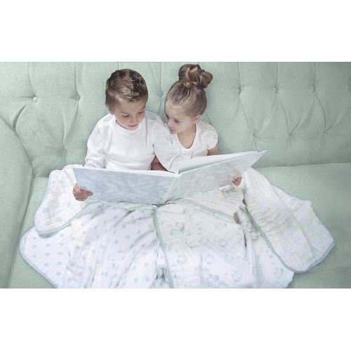  SwaddleDesigns 4-Layer Cotton Muslin Luxe Blanket, Cuddle and Dream, Green Woodland and Stripes