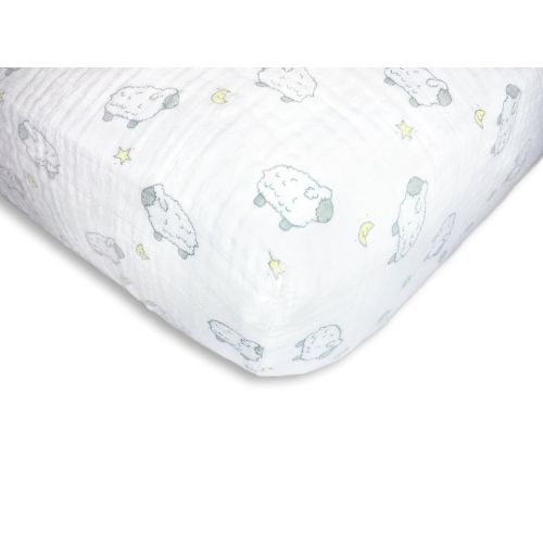  SwaddleDesigns 4-Layer Cotton Muslin Luxe Blanket, Cuddle and Dream, Sterling Little Lambs