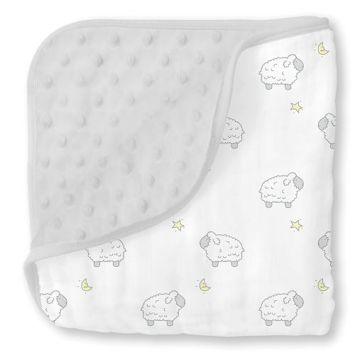  SwaddleDesigns 4-Layer Cotton Muslin Luxe Blanket, Cuddle and Dream, Sterling Little Lambs