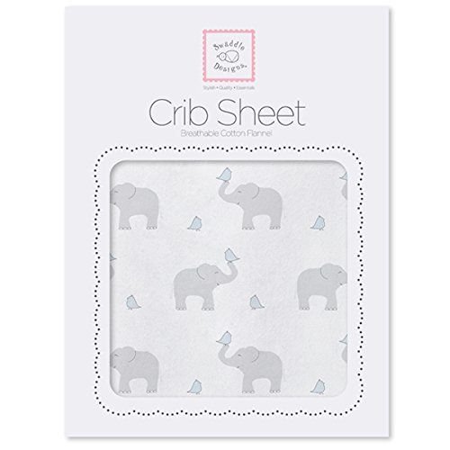  SwaddleDesigns Cotton Crib Sheet, Made in USA, Premium Cotton Flannel, Elephant and Pastel Blue...