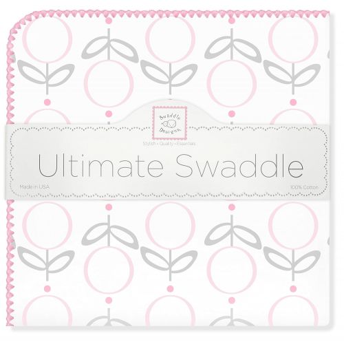  SwaddleDesigns Ultimate Swaddle, X-Large Receiving Blanket, Made in USA, Premium Cotton Flannel, Pink Lolli Fleur (Moms Choice Award Winner)