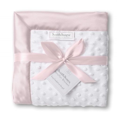  SwaddleDesigns Stroller Blanket, Cozy Microfleece, Plush Dots with Pastel Pink Satin Trim