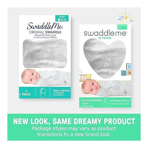  SwaddleMe by Ingenuity Original Swaddle in Velboa - Size Small/Medium, 0-3 Months, 1-Pack (Hugs & Kisses)