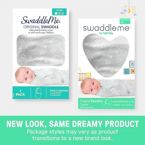 SwaddleMe by Ingenuity Original Swaddle - Size Small/Medium, 0-3 Months, 3-Pack (Over The Rainbow)