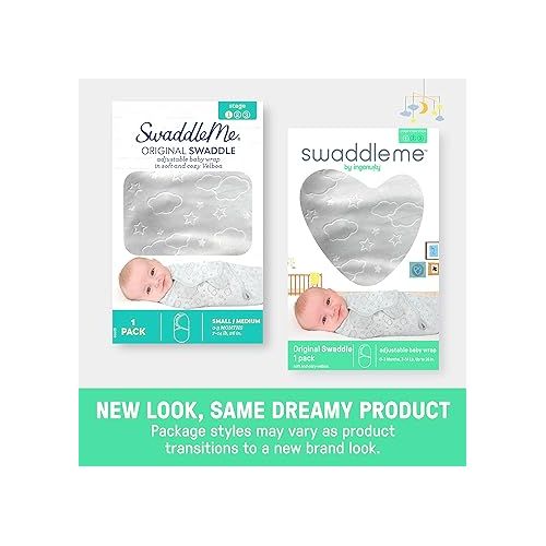  SwaddleMe by Ingenuity Original Swaddle, 100% Cotton, Improves Sleep & Calms Startle Reflex, 0-3 Months, 3-Pack - Over the Rainbow