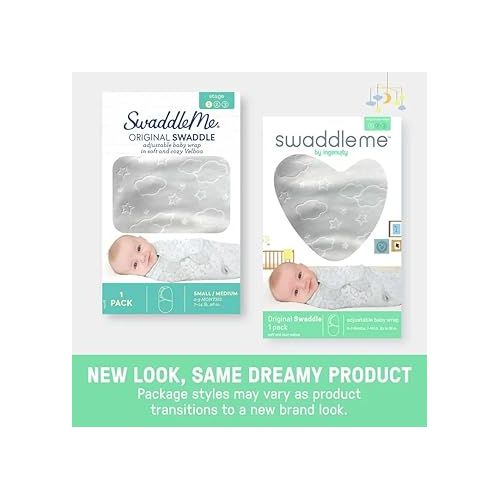  SwaddleMe by Ingenuity Original Swaddle, Size Small/Medium, 0-3 Months, 2-Pack - Dino Tracks