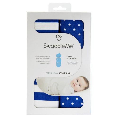  SwaddleMe Original Swaddle 2-PK (Small, Navy Stripes/Stars)