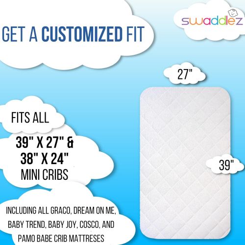  Swaddlez Pack n Play Mattress Protector - Waterproof Mini Crib Mattress Protector - Fits 38 x 24 Cribs Including, Graco, Dream On Me, Baby Trend, Cosco - Pack n Play Mattress Pad - Pack n P