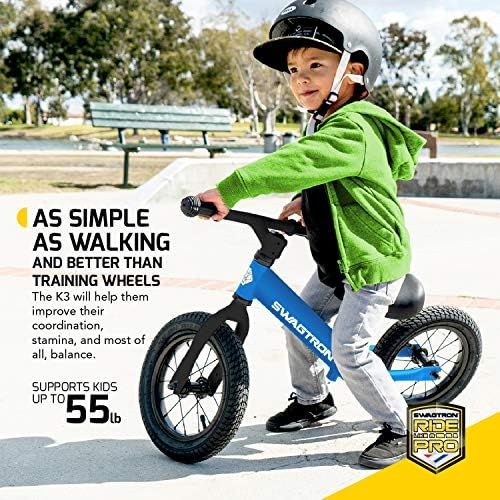 스웩트론 [아마존베스트]Swagtron K3 12 No-Pedal Balance Bike for Kids Ages 2-5 Years | Air-Filled Rubber Tires | 7 lbs Lightweight | 12~16 Height Adjustable Seat | ASTM-Certified