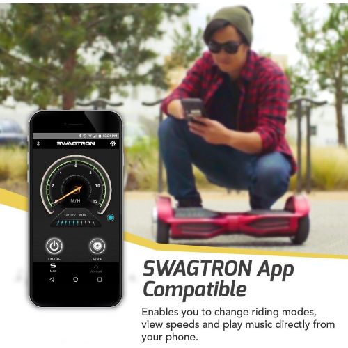 스웩트론 Swagtron Swagboard Elite Hoverboard  Bluetooth Speaker & Lights, Personalize Experience w/Android/iOS App