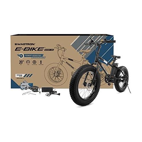 스웩트론 Swagtron EB-6 Bandit E-Bike 350W Motor, Power Assist, 4” Tires, 20” Wheels, Removable 36V Lithium Ion Battery, Dual Disc Brakes Electric Bike 7-Speed Shimano SIS Shifting Built fo