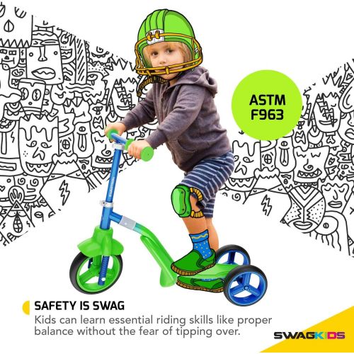 스웩트론 Swagtron K2 Toddler 3 Wheel Scooter & Ride-On Balance Trike 2-in-1 Adjustable for 2, 3, 4, 5 Year Old Boy or Girl Transforms in Seconds