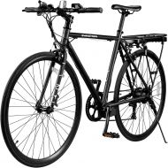 SWAGTRON EB12 Electric Bike | City Commuter eBike w/ 700c Wheels, 7-Speed Shimano Gears, Swappable Battery | Classic Diamond Frame & Flat Bar Design, Black, one Size