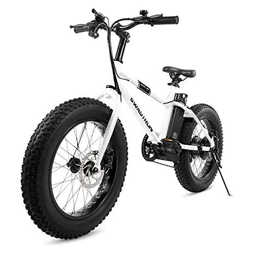 스웩트론 Swagtron EB-6 Bandit E-Bike 350W Motor, Power Assist, 4” Tires, 20” Wheels, Removable 36V Lithium Ion Battery, Dual Disc Brakes Electric Bike 7-Speed Shimano SIS Shifting Built fo