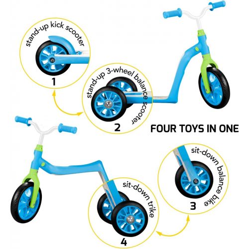 스웩트론 Swagtron K6 Toddler Scooter, Convertible 4-in-1 Ride-On Balance Trike & Training Bike for 3-5 Year Olds ? ASTM F963 Certified (Blue)