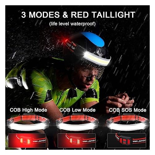  3X LED Rechargeable Head Lamp, Hard Hat Light 230° Illumination Lightweight Headlamp Flashlight 3 Modes with Red Lights Head Light for Running Camping Cycling