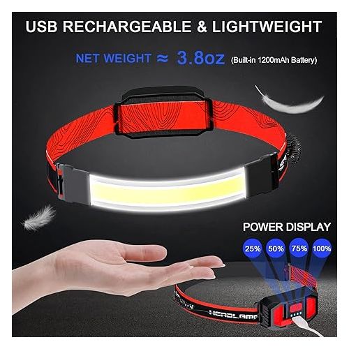  3X LED Rechargeable Head Lamp, Hard Hat Light 230° Illumination Lightweight Headlamp Flashlight 3 Modes with Red Lights Head Light for Running Camping Cycling