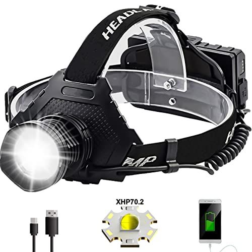  Swanlake Rechargeable Headlamp 50000 Lumens,High Power Super Bright LED Outdoor Head Lamp, 5 Modes,Zoomable, Waterproof Head Flashlight for Aldult Camping Running Fishing Hiking Night Work