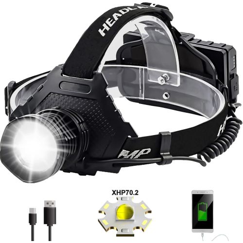  Swanlake Rechargeable Headlamp 50000 Lumens,High Power Super Bright LED Outdoor Head Lamp, 5 Modes,Zoomable, Waterproof Head Flashlight for Aldult Camping Running Fishing Hiking Night Work