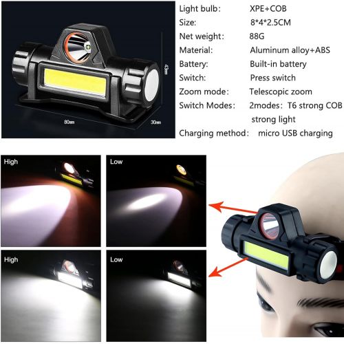  Swanlake Led Headlamp Rechargeable COB Wide Beam Headlamp, Lightweight and Bright Head Flashlight for Adults and Kids Reading Outdoor Running Camping Hiking