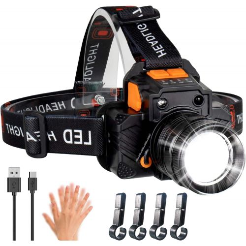  Swanlake Rechargeable Headlamp, 2000 High Lumen LED Head Flashlight, with Battery and Motion Sensor Head Lamp, Waterproof, Zoomable Outdoor Headlamp for Camping Hiking Running Cycling Fishi