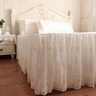Swanlake Swanleke Luxury and Elegant Romantic Ivory Two Layers Lace Cotton Bed Skirt 1301 (King)