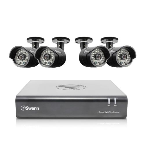  Swann HD (1280 x 720) Security System, 4 Channel DVR with 4 x High Definition 1MP Pro-A850 Weatherproof Aluminum Surveillance Cameras, Motion Detection daynight, HDMI & VGA output