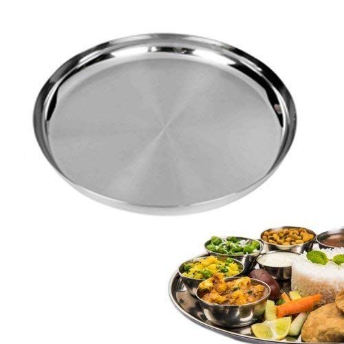  Swara Online Premium Heavy Duty Stainless Steel Plates (2-Pack)Round Plates Great for Kids, Lunches, Portion Control, Camping || Stainless Steel Round Lunch Plate/Dinner Plate, Tiffin Plate,Foo