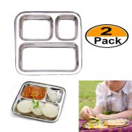 Swara Online Stainless Steel Three in one Dinner Plate || Three sections divided plate || Three section plate Set of 2 Mess Trays Great for Camping