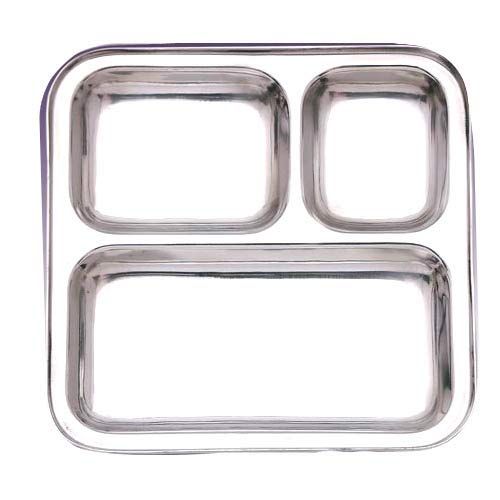  Swara Online Stainless Steel Three in one Dinner Plate || Three sections divided plate || Three section plate Set of 2 Mess Trays Great for Camping