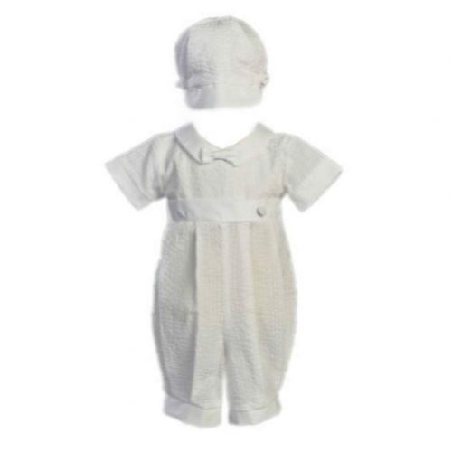  Swea Pea & Lilli Cotton Seersucker Christening Baptism Romper with Hat