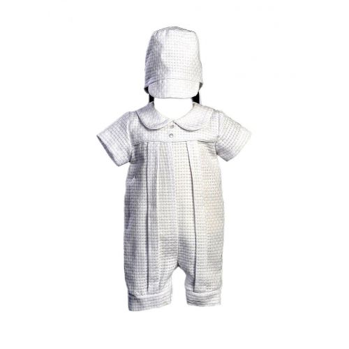  Swea Pea & Lilli Cotton-Poly Basket Weave Christening Romper and Hat