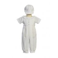 Swea Pea & Lilli White Poly Cotton Christening Baptism Romper Set with Pleated Bodice and Hat