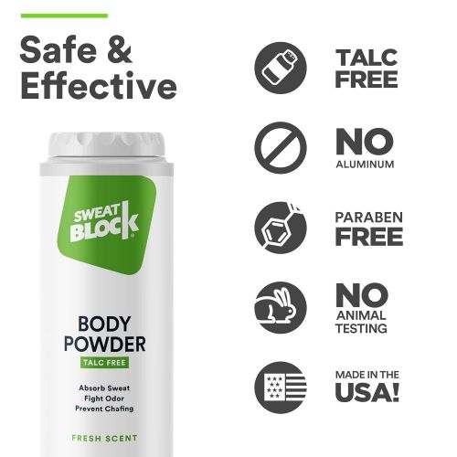  SweatBlock Body Powder for Women and Men, Talc-Free Cornstarch Powder for Deodorizing, Moisture Absorption and Staying Fresh. - 4 oz