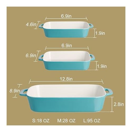  Sweejar Ceramic Bakeware Set, Rectangular Baking Dish for Cooking, Kitchen, Cake Dinner, Banquet and Daily Use, 12.8 x 8.9 Inches porcelain Baking Pans (Red)