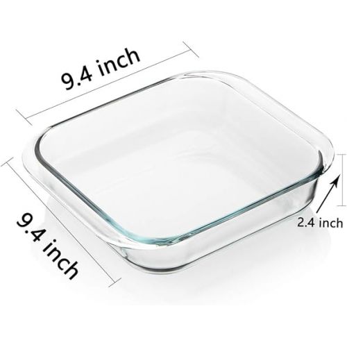  SWEEJAR Glass Bakeware, Rectangular Baking Dish Lasagna Pans for Cooking, Kitchen, Cake Dinner, Banquet and Daily Use, 9.4 x 9.4 x 2.4 Inches of Baking Pans