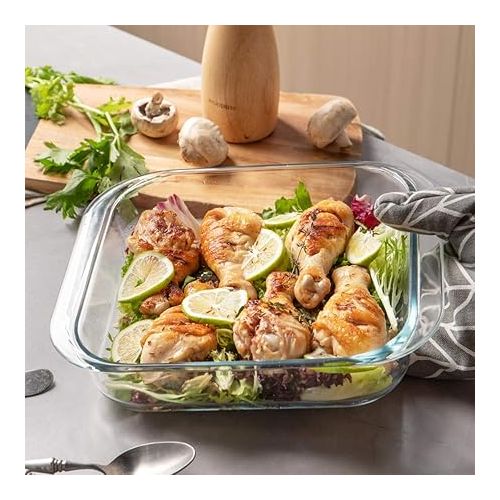  SWEEJAR Glass Bakeware, Rectangular Baking Dish Lasagna Pans for Cooking, Kitchen, Cake Dinner, Banquet and Daily Use, 9.4 x 9.4 x 2.4 Inches of Baking Pans