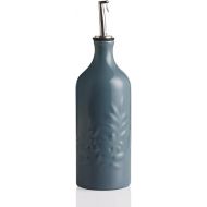 Sweejar Ceramic Olive Oil Dispenser Bottle, 20 Oz Relief Opaque Oil Cruet Protects Oil To Reduce Oxidation, Suitable for Storage Oil, Vinegar, Soy Sauce, Coffee Syrup, Liquids, Pack of 1 (Fog Blue)