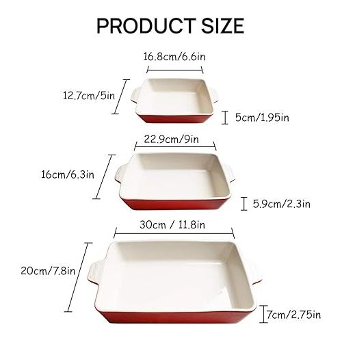  Sweejar Ceramic Bakeware Set, Rectangular Baking Dish Lasagna Pans for Cooking, Kitchen, Cake Dinner, Banquet and Daily Use, 11.8 x 7.8 x 2.76 Inches of Casserole Dishes (Navy)