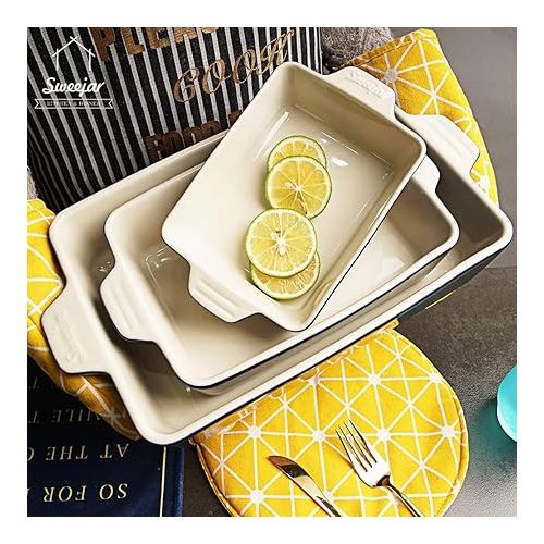  Sweejar Ceramic Bakeware Set, Rectangular Baking Dish Lasagna Pans for Cooking, Kitchen, Cake Dinner, Banquet and Daily Use, 11.8 x 7.8 x 2.76 Inches of Casserole Dishes (Navy)