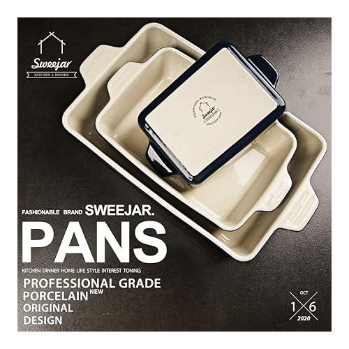  Sweejar Ceramic Bakeware Set, Rectangular Baking Dish Lasagna Pans for Cooking, Kitchen, Cake Dinner, Banquet and Daily Use, 11.8 x 7.8 x 2.76 Inches of Casserole Dishes (Navy)
