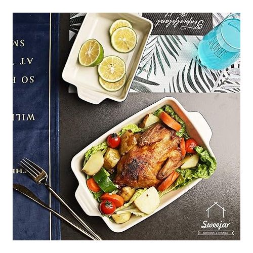  Sweejar Ceramic Bakeware Set, Rectangular Baking Dish Lasagna Pans for Cooking, Kitchen, Cake Dinner, Banquet and Daily Use, 11.8 x 7.8 x 2.76 Inches of Casserole Dishes (Navy)